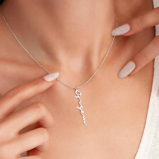 Rinascita Necklace Giulia - Custom Script Name Pendant, Stainless Steel, Adjustable Chain Rebooters