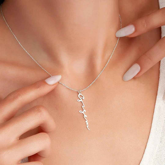 Rinascita Necklace Giulia - Custom Script Name Pendant, Stainless Steel, Adjustable Chain Rebooters