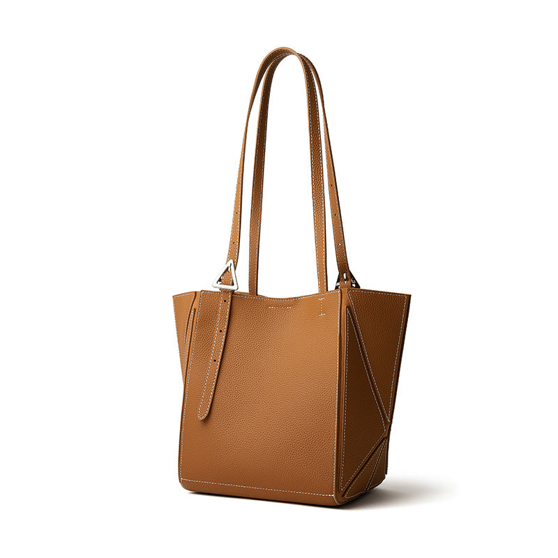 Elegant Camel Textured Leather Shoulder Tote
