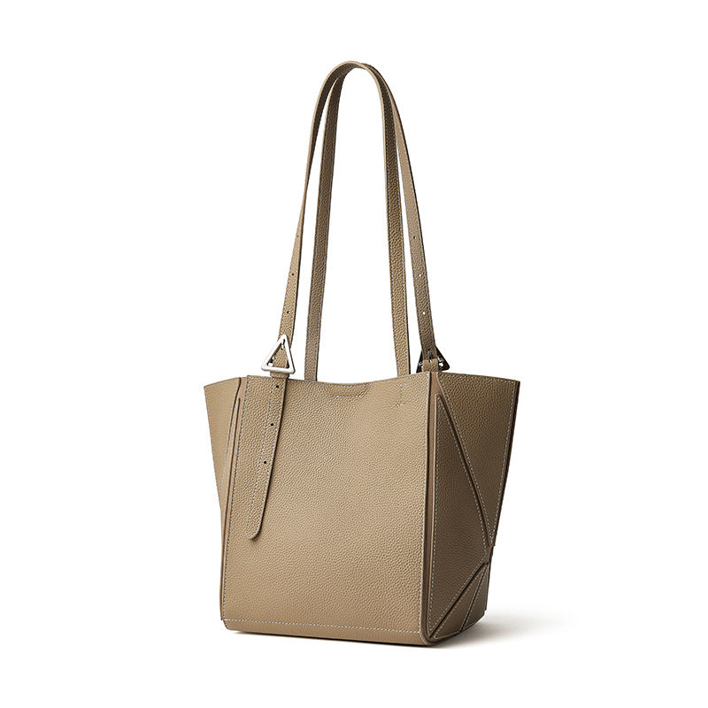 Elegant Camel Textured Leather Shoulder Tote
