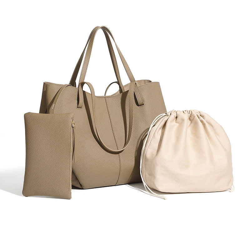 Genuine Pebbled Leather Tote Bag with Pouch - Urban Elegance Redefined