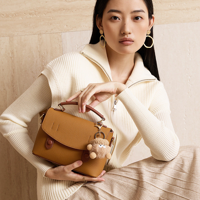 Pebbled Leather Top-Handle Bag with Cloud Charm