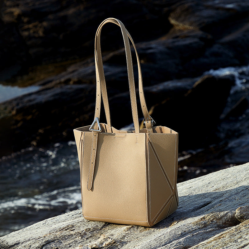 Elegant Camel Textured Leather Shoulder Tote