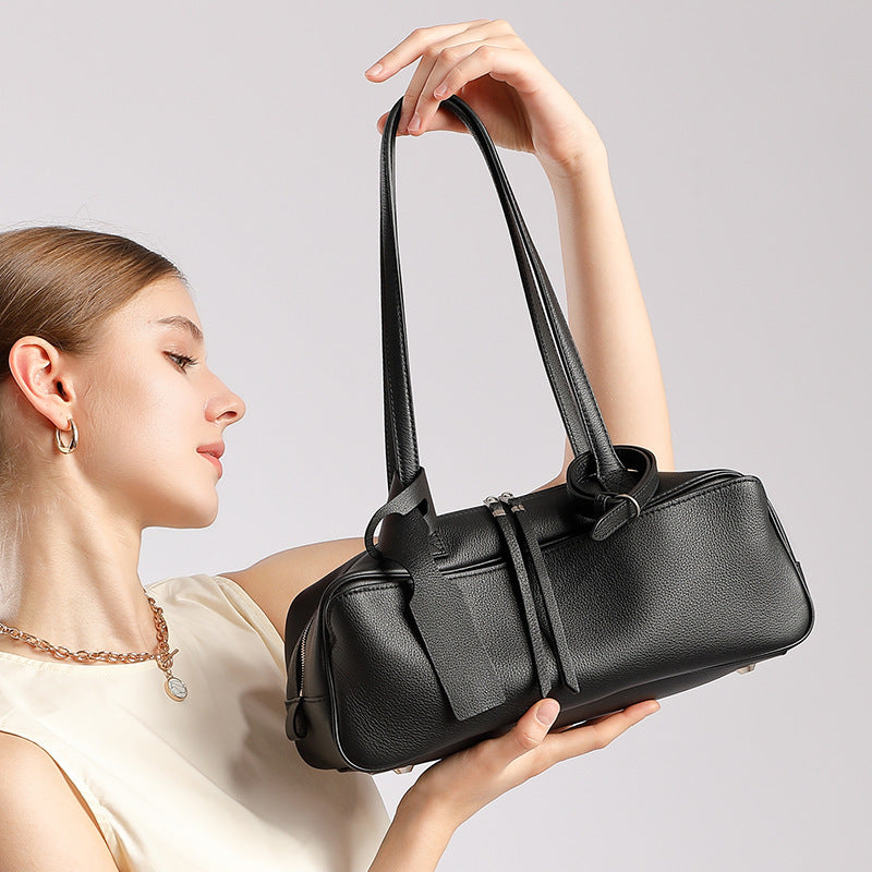 Exquisite Genuine Pebbled Leather Shoulder Handbag