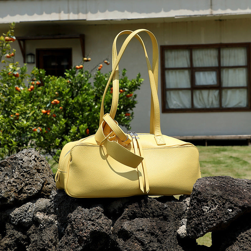 Exquisite Genuine Pebbled Leather Shoulder Handbag