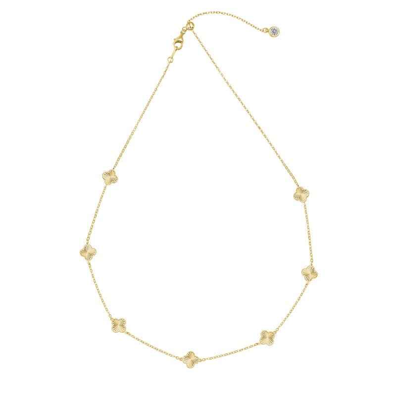 Gold Clover Necklace Aurelia - Seven Sunburst Clover Charms on 14K Gold Plated Sterling Silver, 40cm+5cm Velanci