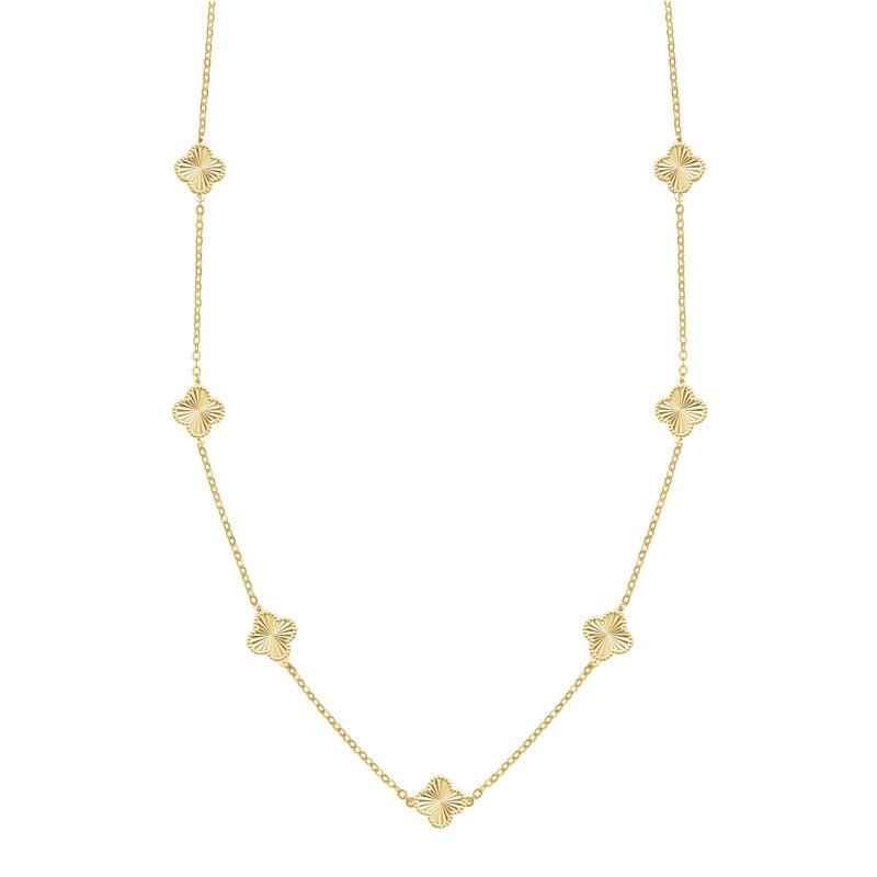 Gold Clover Necklace Aurelia - Seven Sunburst Clover Charms on 14K Gold Plated Sterling Silver, 40cm+5cm Velanci