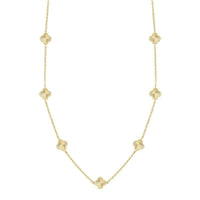 Gold Clover Necklace Aurelia - Seven Sunburst Clover Charms on 14K Gold Plated Sterling Silver, 40cm+5cm Velanci