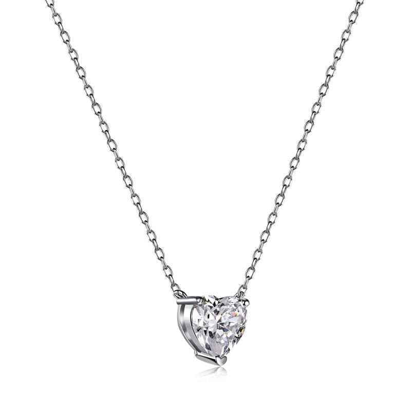 Sterling Silver Mini Heart Necklace Elena - Dainty 8A CZ Sparkle Rhodium Plated Velanci