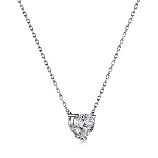 Sterling Silver Mini Heart Necklace Elena - Dainty 8A CZ Sparkle Rhodium Plated Velanci
