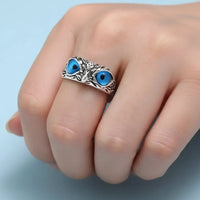 Owl Eyes Alloy Ring Sofia - Womens Ring With Blue Resin Eyes Women's Ring Velanci