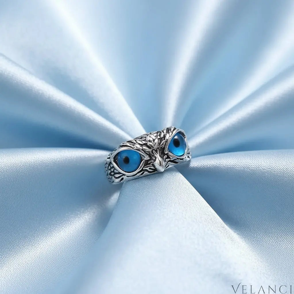 Owl Eyes Alloy Ring Sofia - Womens Ring With Blue Resin Eyes Women's Ring Velanci