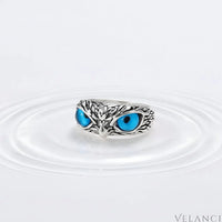 Owl Eyes Alloy Ring Sofia - Womens Ring With Blue Resin Eyes Women's Ring Velanci