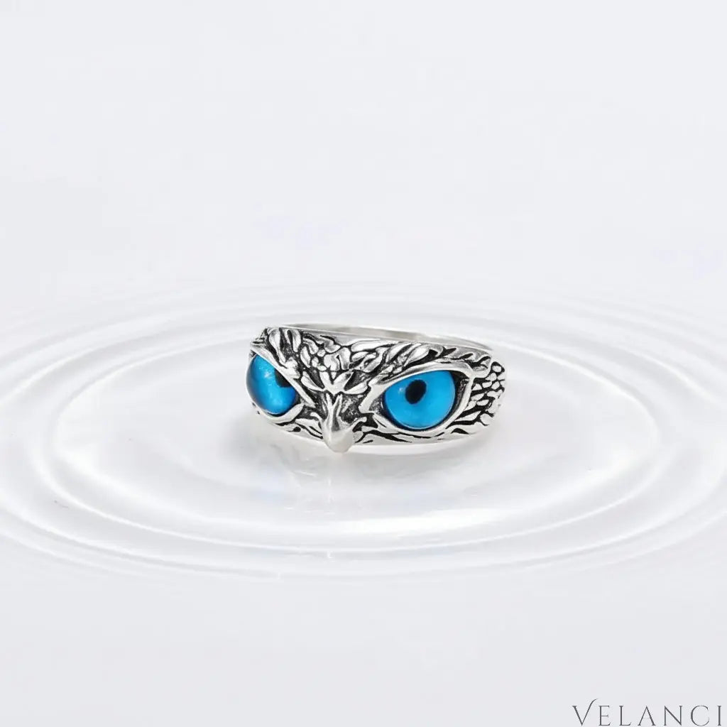 Owl Eyes Alloy Ring Sofia - Womens Ring With Blue Resin Eyes Women's Ring Velanci