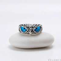 Owl Eyes Alloy Ring Sofia - Womens Ring With Blue Resin Eyes Women's Ring Velanci