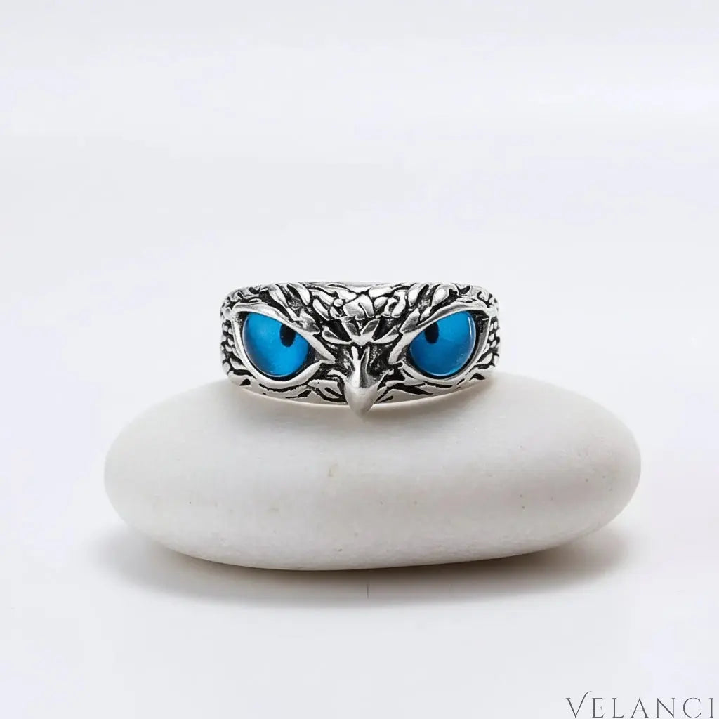 Owl Eyes Alloy Ring Sofia - Womens Ring With Blue Resin Eyes Women's Ring Velanci