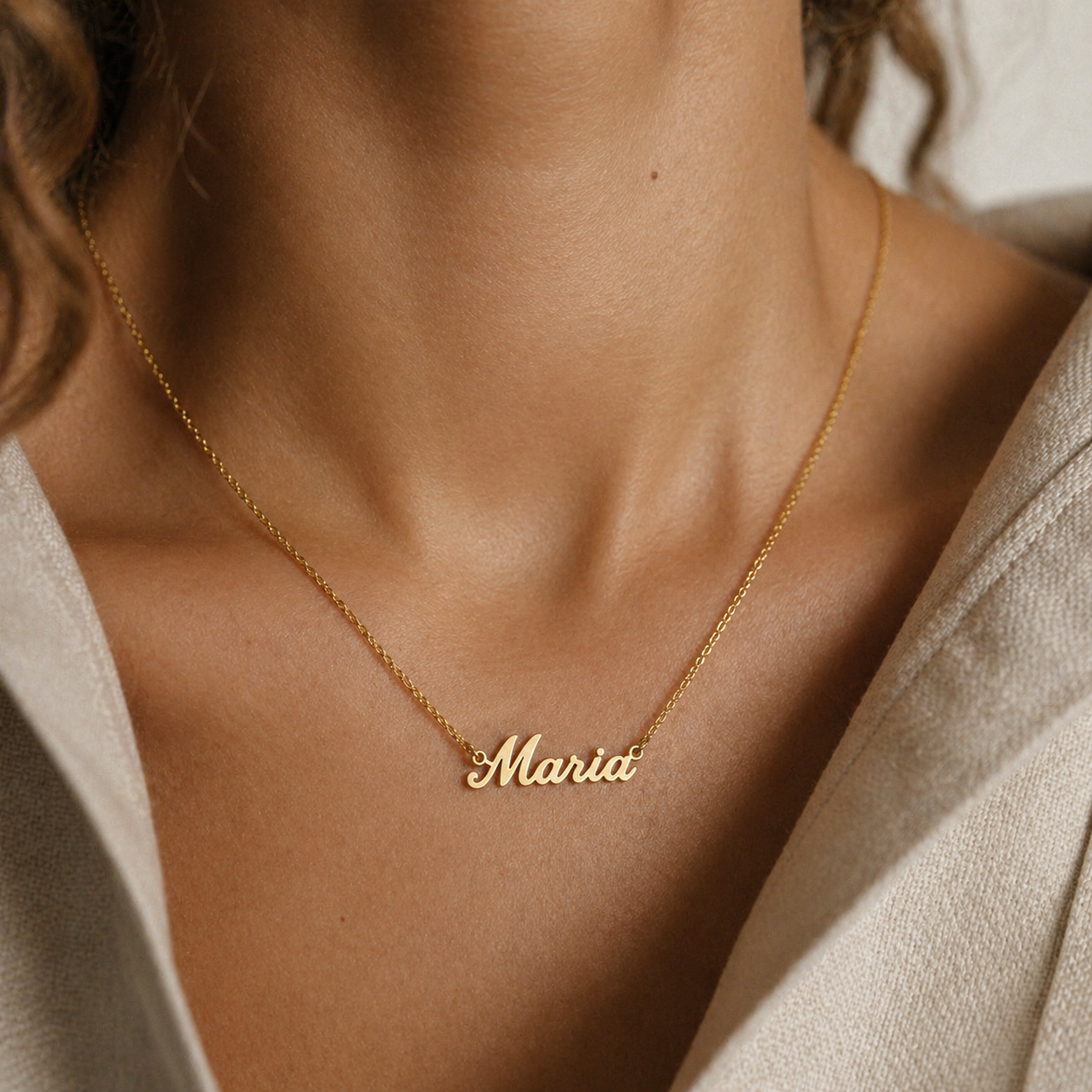 Personalized Custom Name Necklace - Engraved 18K Gold Stainless Steel Velanci