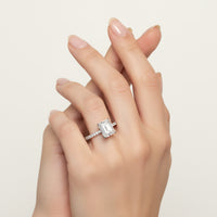 Ring Alessia - Womens Ring Emerald Cut Sterling Silver 3.9ct Center Stone Slender 1.9mm Band Daily Elegance Velanci