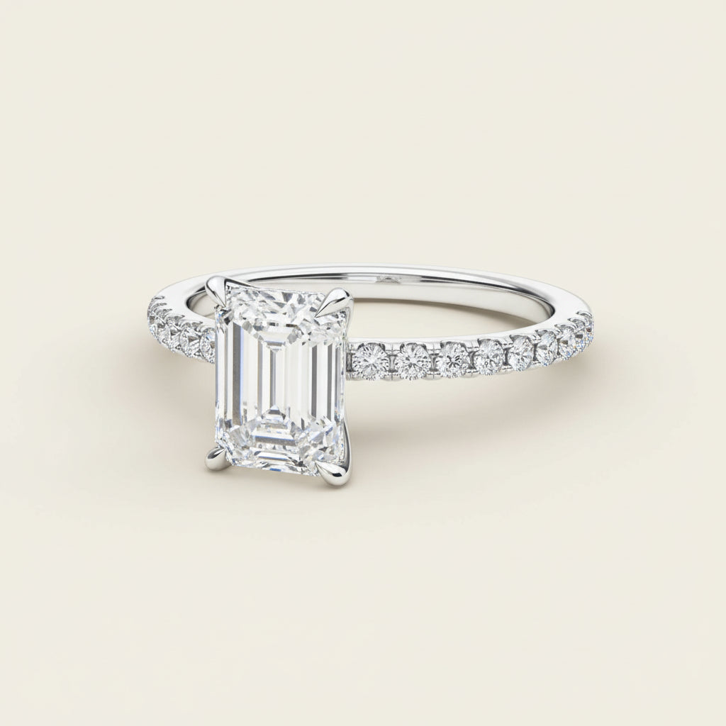 Ring Alessia - Womens Ring Emerald Cut Sterling Silver 3.9ct Center Stone Slender 1.9mm Band Daily Elegance Velanci