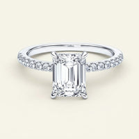 Ring Alessia - Womens Ring Emerald Cut Sterling Silver 3.9ct Center Stone Slender 1.9mm Band Daily Elegance Velanci