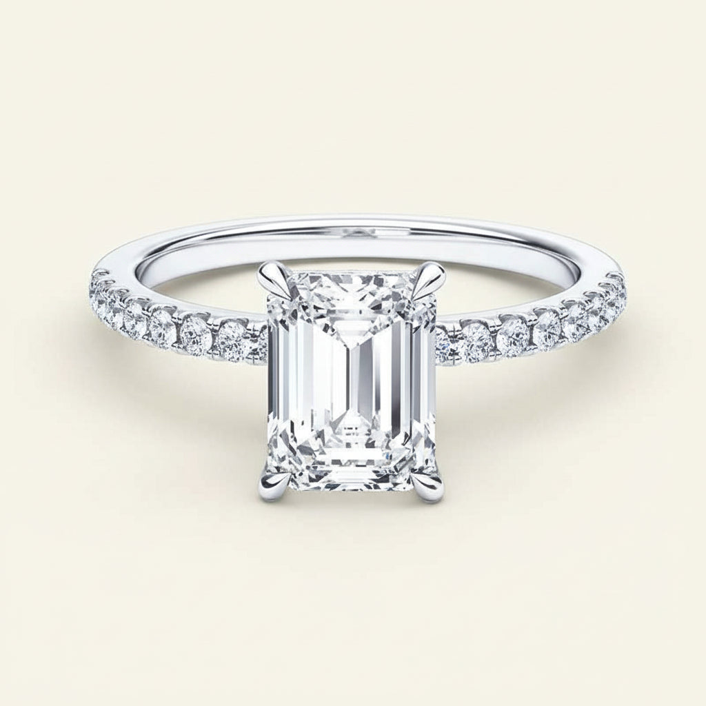 Ring Alessia - Womens Ring Emerald Cut Sterling Silver 3.9ct Center Stone Slender 1.9mm Band Daily Elegance Velanci