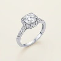 [Ring Giada] - CZ Halo Ring, Sterling Silver with Half-Paved Band, 5A Cubic Zirconia, Womens Ring Velanci