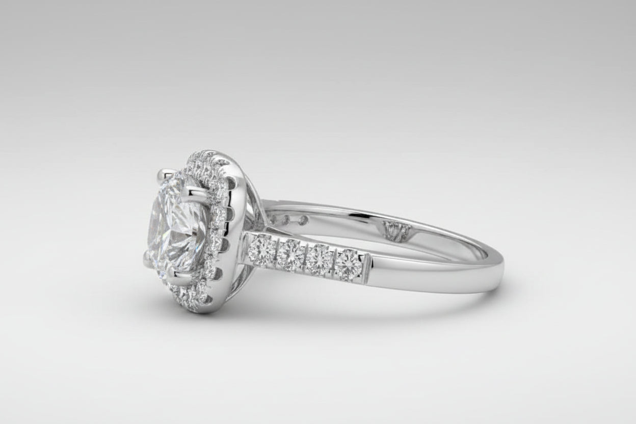 [Ring Giada] - CZ Halo Ring, Sterling Silver with Half-Paved Band, 5A Cubic Zirconia, Womens Ring Velanci