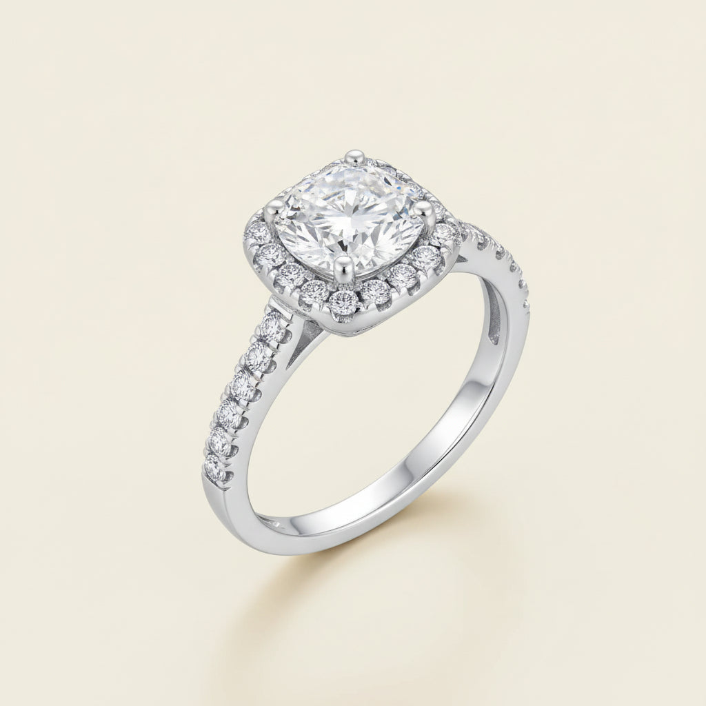 [Ring Giada] - CZ Halo Ring, Sterling Silver with Half-Paved Band, 5A Cubic Zirconia, Womens Ring Velanci