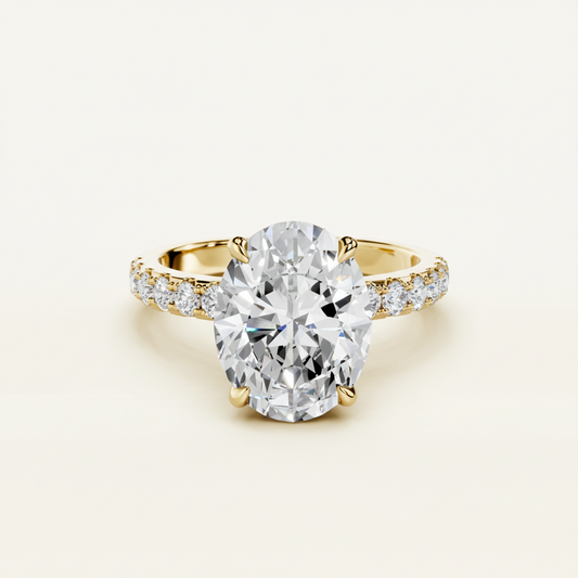 Womens Ring Giulia - Oval-Cut CZ Center Stone 8x10mm, 2.4 Ct, 18K Gold-Finish Over Silver, Pave Band Velanci