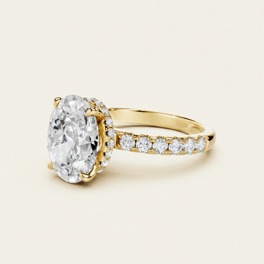 Womens Ring Giulia - Oval-Cut CZ Center Stone 8x10mm, 2.4 Ct, 18K Gold-Finish Over Silver, Pave Band Velanci