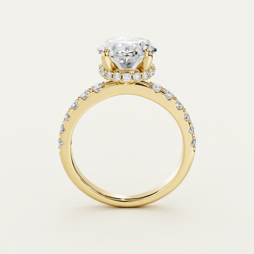Womens Ring Giulia - Oval-Cut CZ Center Stone 8x10mm, 2.4 Ct, 18K Gold-Finish Over Silver, Pave Band Velanci