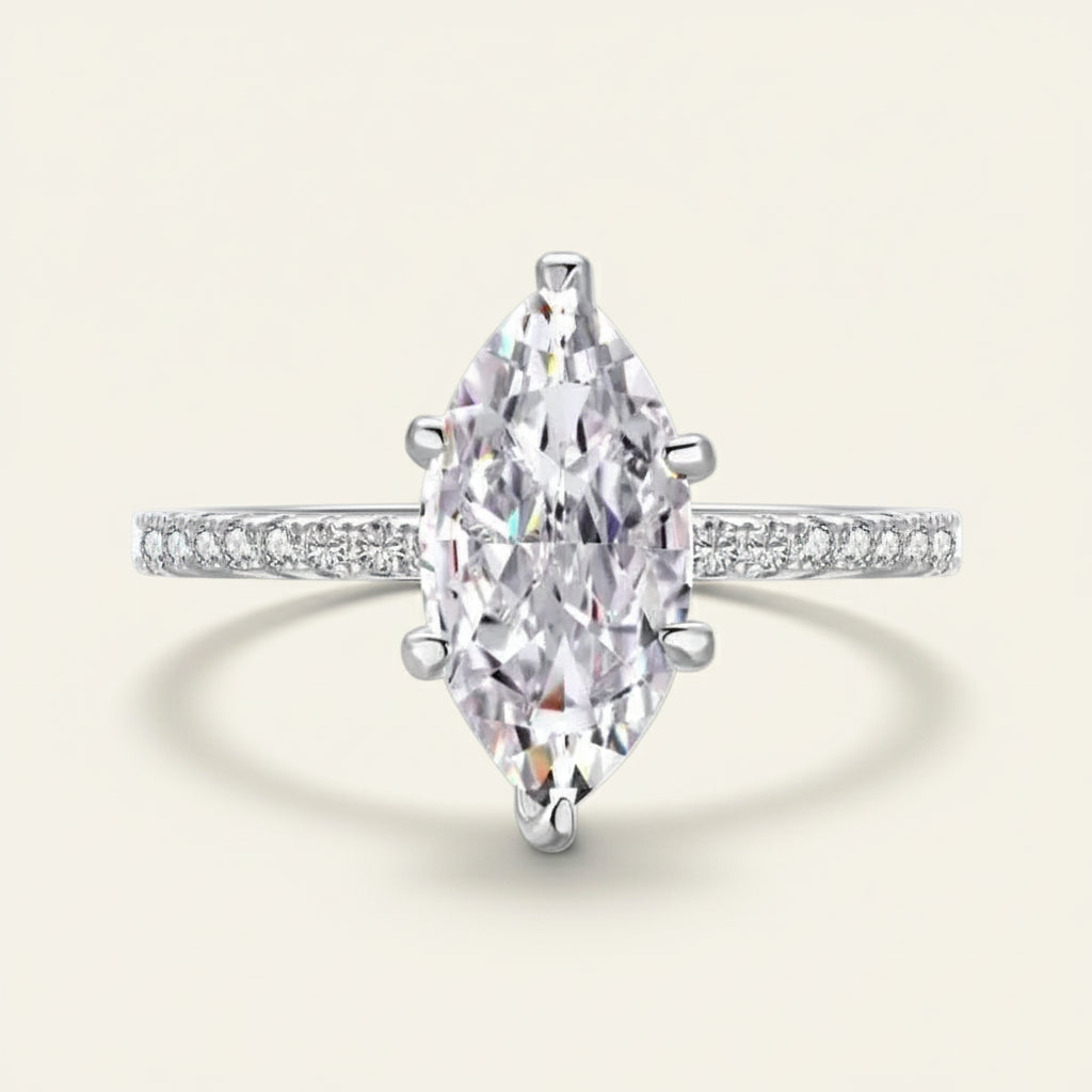 Ring Isabella - Womens Ring Sterling Silver Marquise-Cut Center Stone, Pave Band, CZ Sparkle Velanci