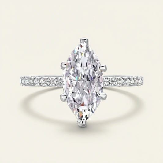 Ring Isabella - Womens Ring Sterling Silver Marquise-Cut Center Stone, Pave Band, CZ Sparkle Velanci