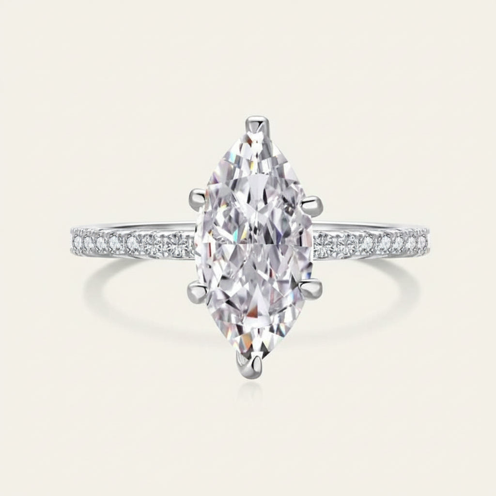 Ring Isabella - Sterling Silver Marquise-Cut Center Stone With Pave Band And CZ Sparkle Velanci