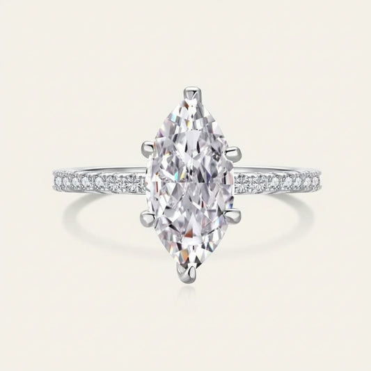 Ring Isabella - Womens Ring Sterling Silver Marquise-Cut Center Stone, Pave Band, CZ Sparkle Velanci