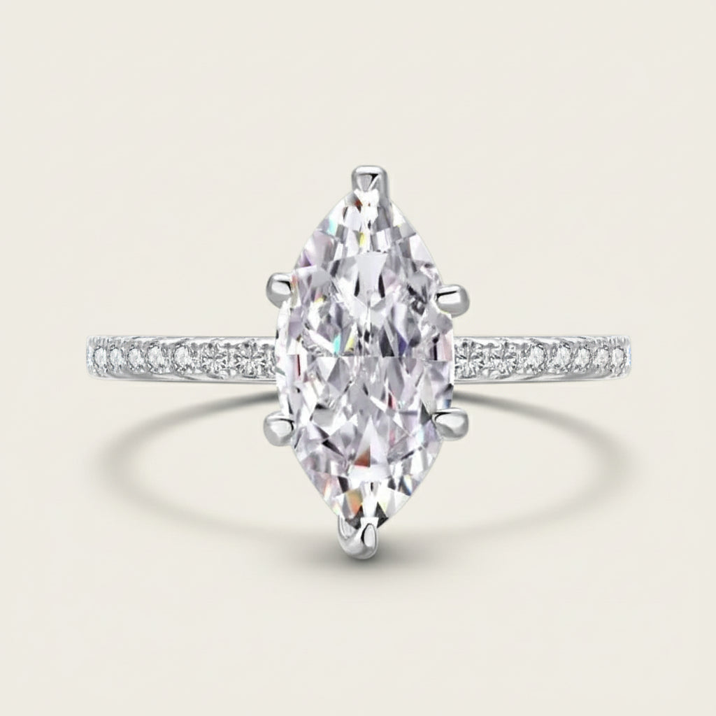 Ring Isabella - Womens Ring Sterling Silver Marquise-Cut Center Stone, Pave Band, CZ Sparkle Velanci