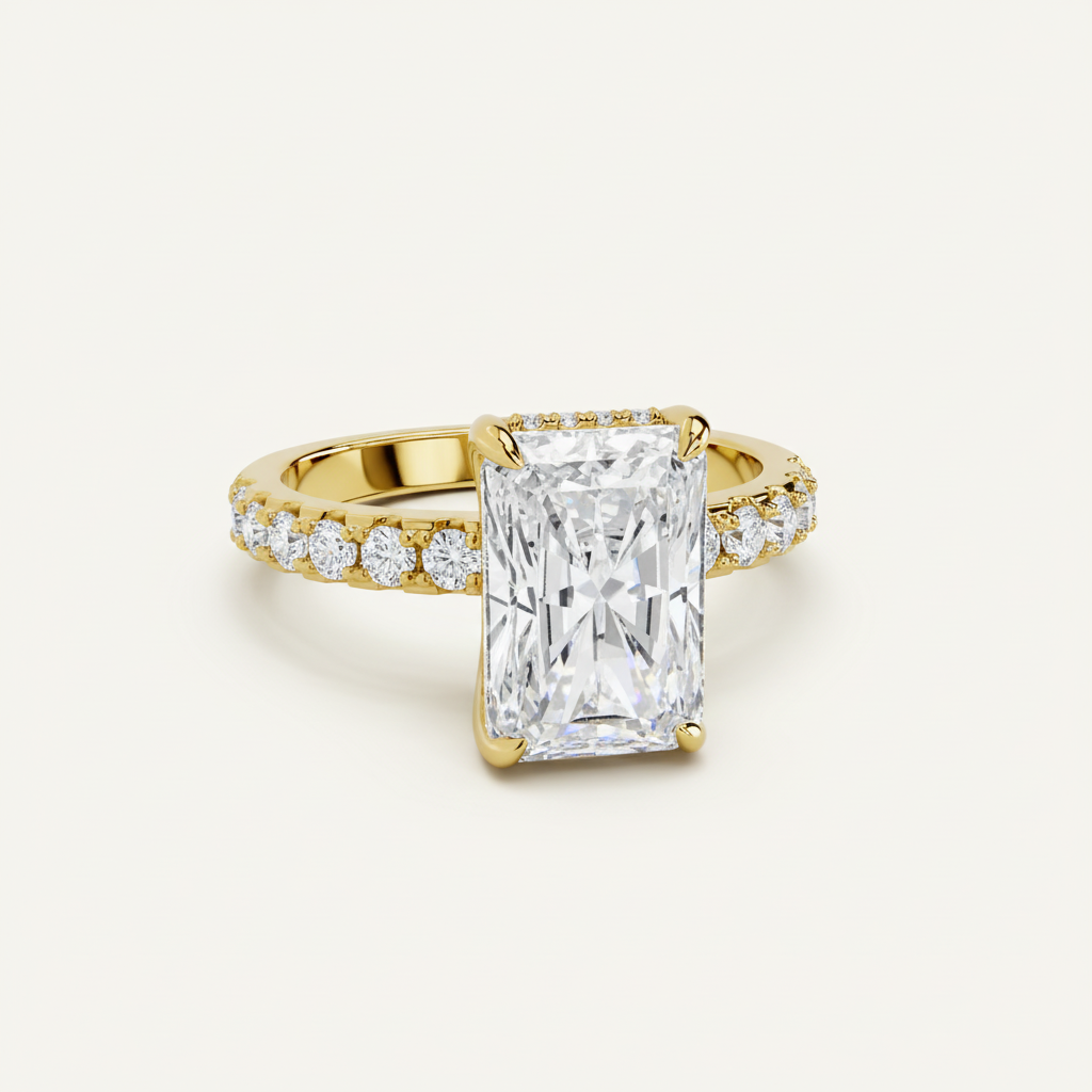 Ring Silvia - Womens Ring 18K Gold Finish Over Sterling Silver Radiant-Cut Center Stone CZ Accents Velanci