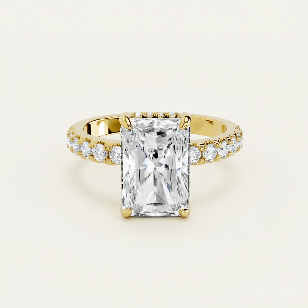 Ring Silvia - Womens Ring 18K Gold Finish Over Sterling Silver Radiant-Cut Center Stone CZ Accents Velanci