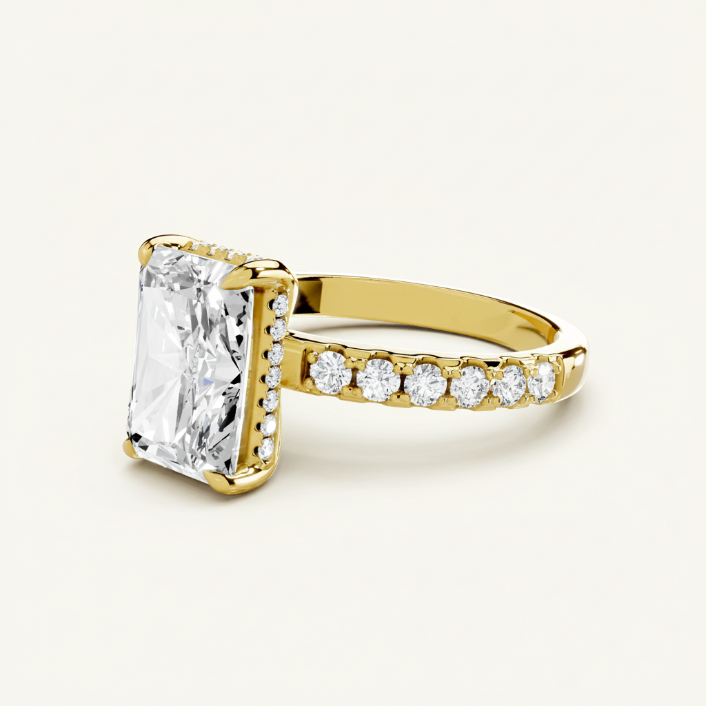 Ring Silvia - Womens Ring 18K Gold Finish Over Sterling Silver Radiant-Cut Center Stone CZ Accents Velanci