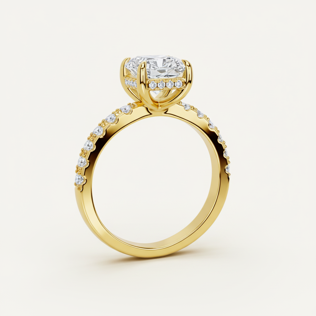 Ring Silvia - Womens Ring 18K Gold Finish Over Sterling Silver Radiant-Cut Center Stone CZ Accents Velanci