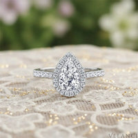 Ring Valentina - Pear Halo Sterling Silver Ring Velanci