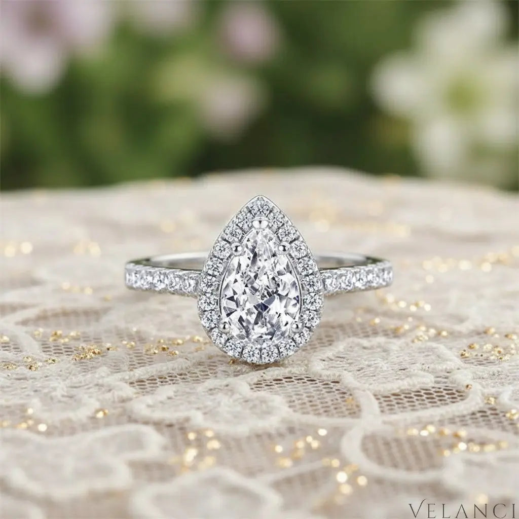 Ring Valentina - Pear Halo Sterling Silver Ring Velanci