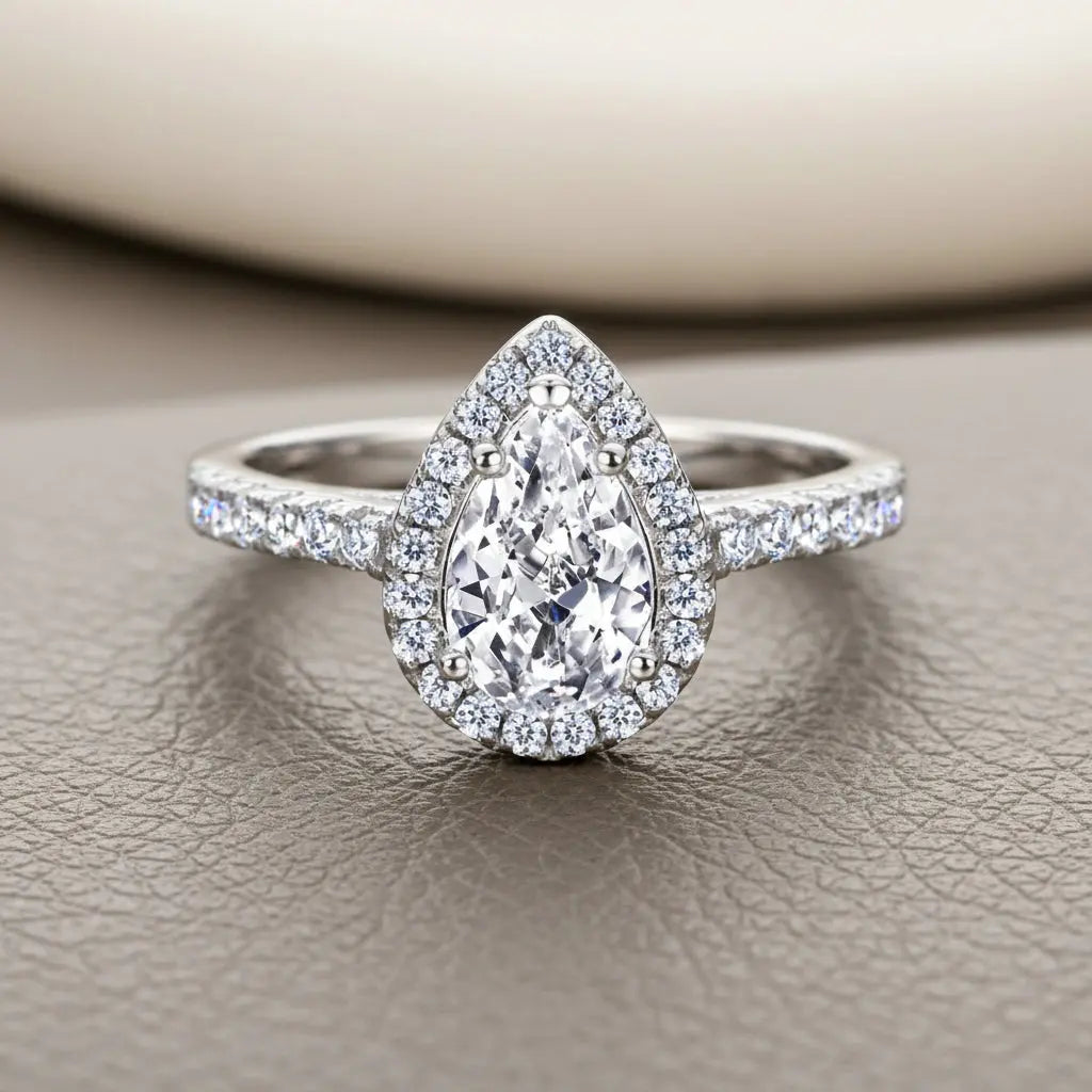Ring Valentina - Pear Halo Sterling Silver Ring Velanci