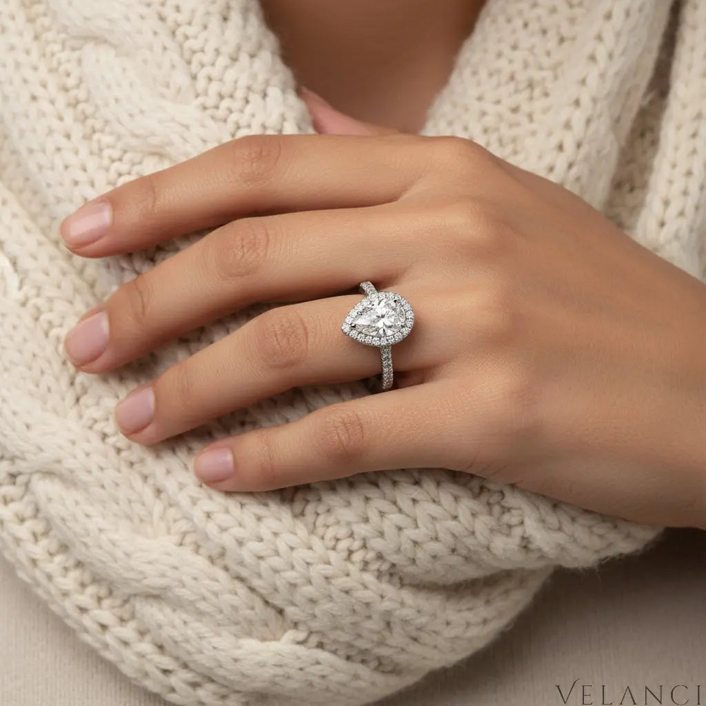 Ring Valentina - Pear Halo Sterling Silver Ring Velanci