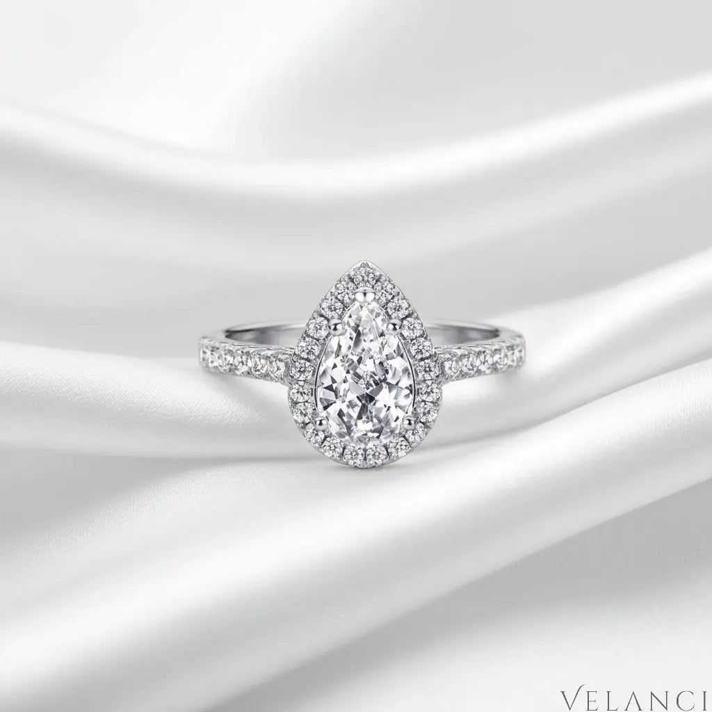 Ring Valentina - Pear Halo Sterling Silver Ring Velanci