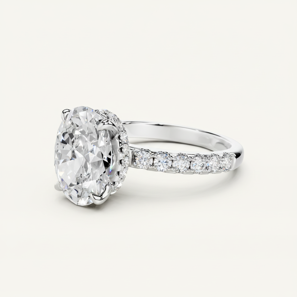 Solitaire Ring Alessia - Oval 8x10mm Cubic Zirconia, Comfort-Fit, 925 Silver Womens Ring Velanci