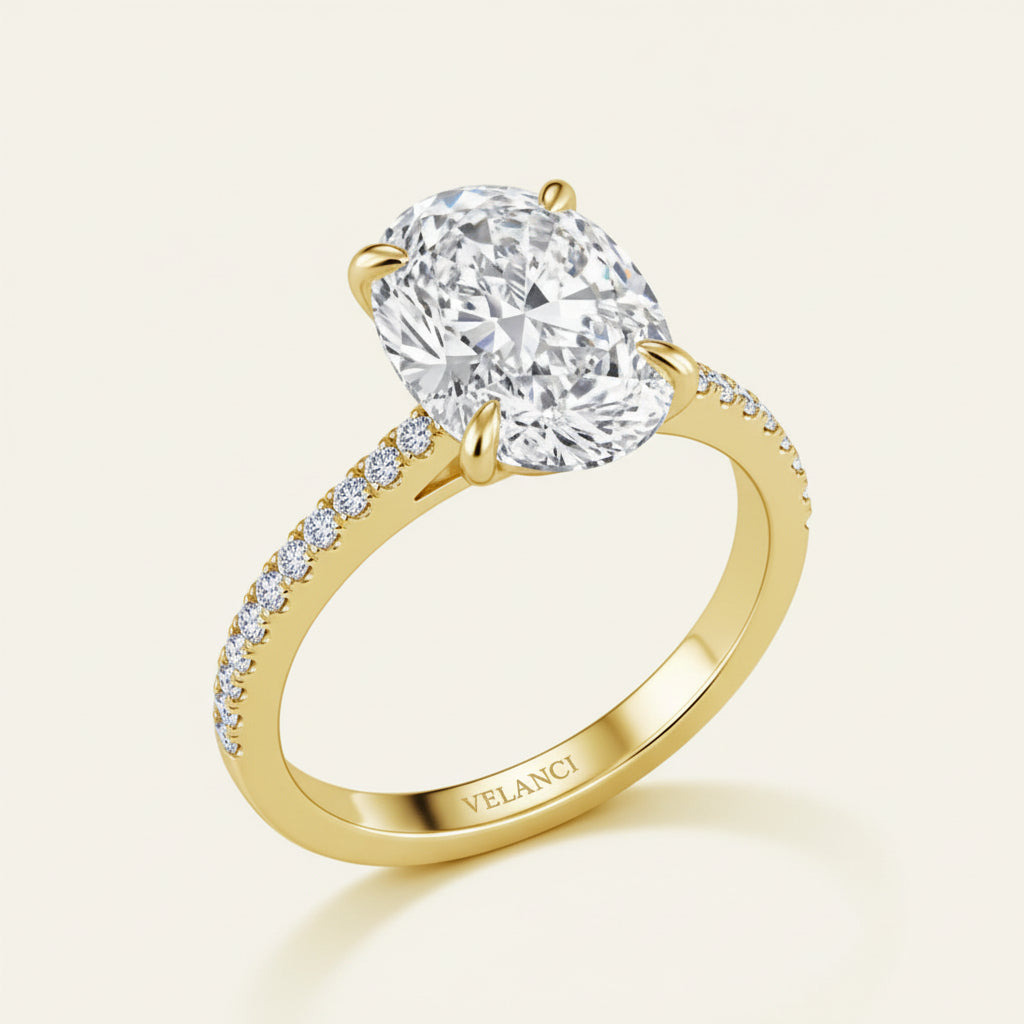 Solitaire Ring Isabella - 9x13mm Oval Cubic Zirconia, 18K Gold Over Sterling Silver Womens Ring Velanci