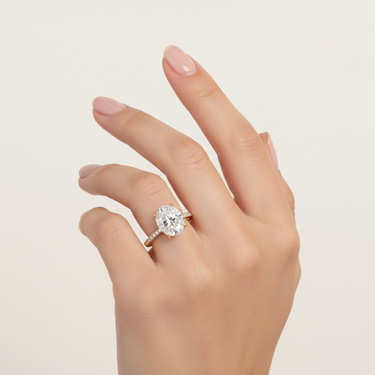 Solitaire Ring Isabella - 9x13mm Oval Cubic Zirconia, 18K Gold Over Sterling Silver Womens Ring Velanci