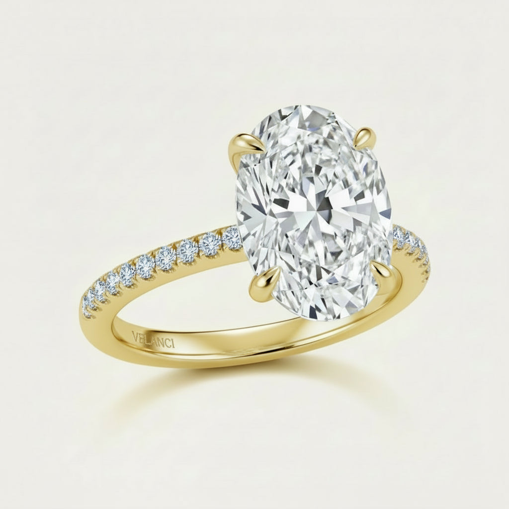 Solitaire Ring Isabella - 9x13mm Oval Cubic Zirconia, 18K Gold Over Sterling Silver Womens Ring Velanci