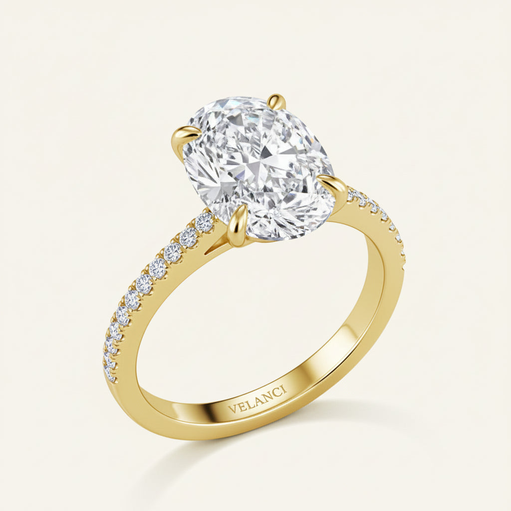 Solitaire Ring Isabella - 9x13mm Oval Cubic Zirconia, 18K Gold Over Sterling Silver Womens Ring Velanci